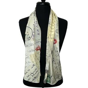 100% silk scarf with mail, stamps, letter‎ design. Size: 10 inch x 51 inch